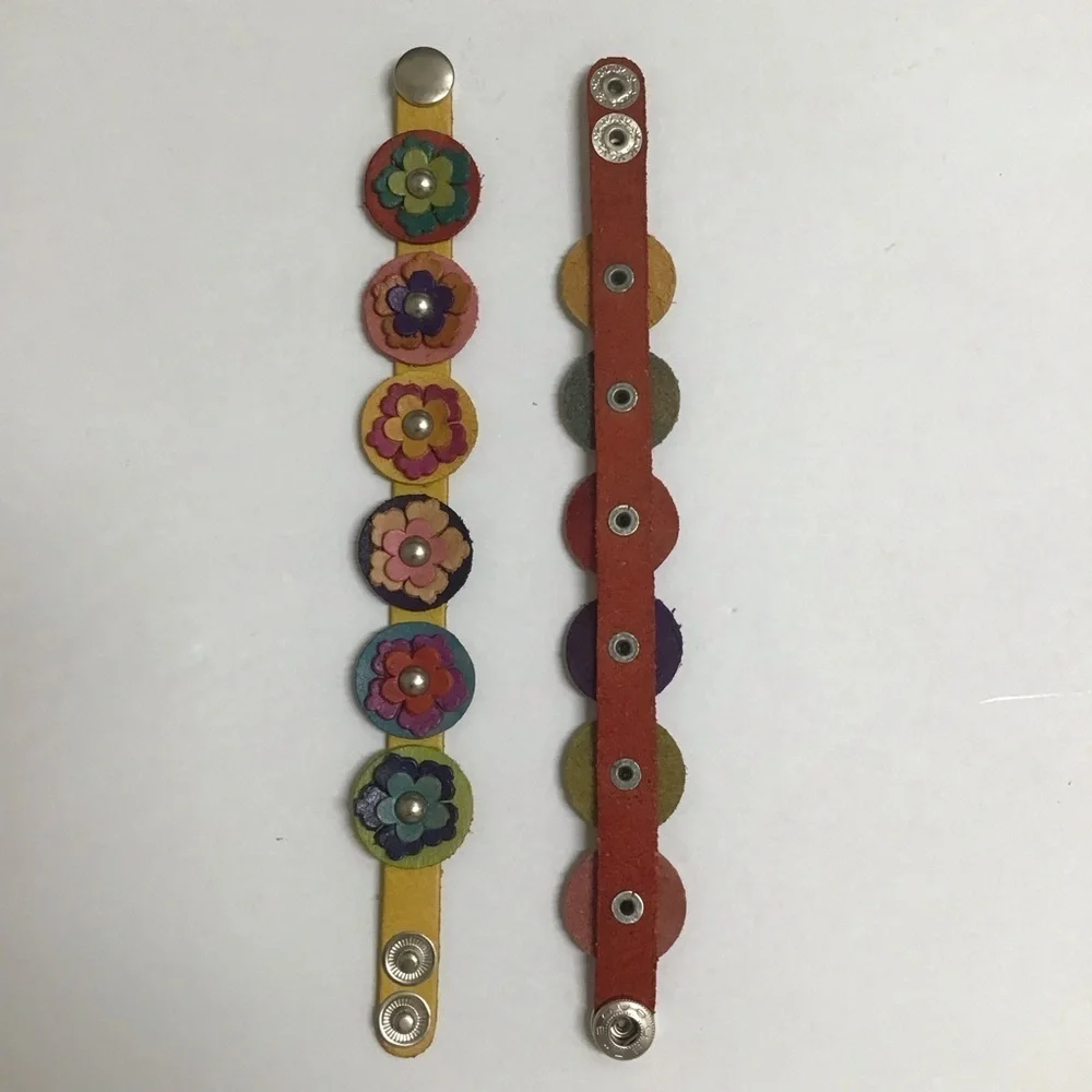 Daisy Flower Leather Bracelet Handmade Mexico Boho Colorful 2-Snap Festival NEW